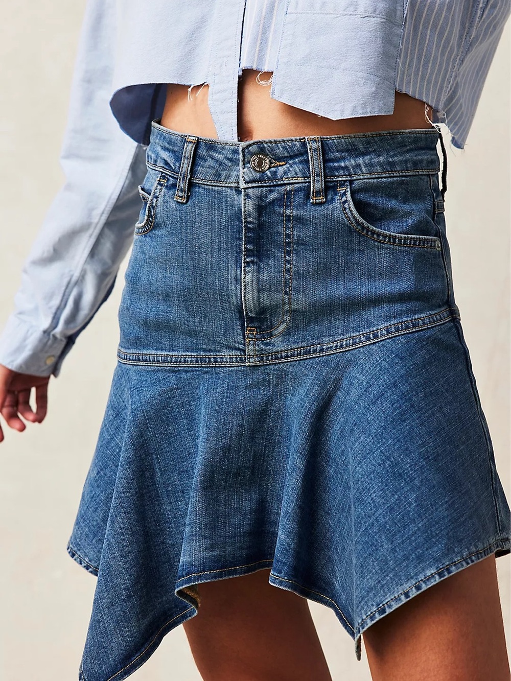 Sold out Free People Blue Asymmetrical Denim Mini Skirt